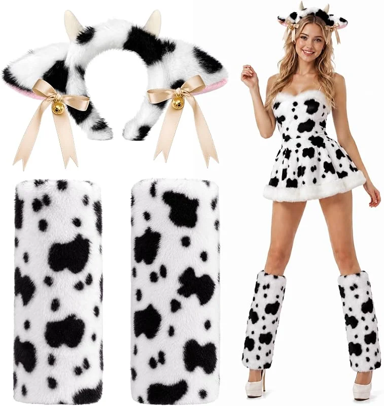 XEPST Conjunto de Accesorios de Disfraz de Vaca, Diadema de Orejas de Vaca y Calentadores de Piernas Suaves para Disfraz de Halloween para Mujeres Adultas, Atuendo de Cosplay Animal — Ropa Navidad