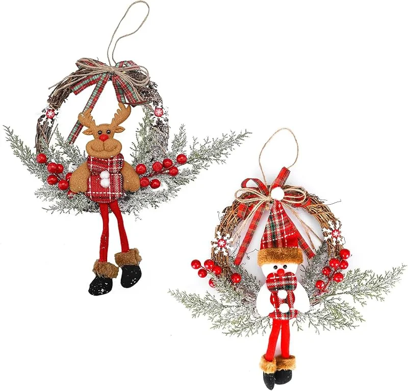 Shibida 2 Piezas Corona Decorativa de Navidad, Corona de Muñeco de Nieve para la Puerta Principal, Coronas de Puerta Welcome para Navidad, decoración para Puerta de casa, Ventana, Pared colgant, 35cm — Decoracion Navidad