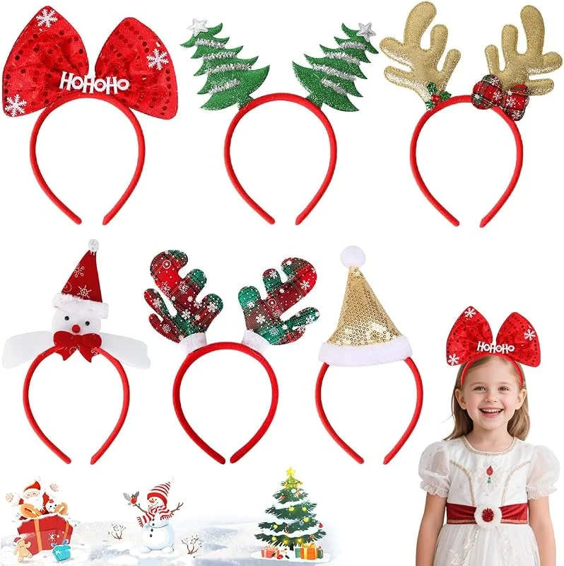 GTJEOI 6 Piezas Diademas de Navideñas, Navidad Diadema Bandas para Niña Adultos, Gorro de Papá Noel Muñeco de Nieve Árbol de Navidad Lazo Diadema de Reno para Navideñas Accesorios Regalos — Ropa Navidad