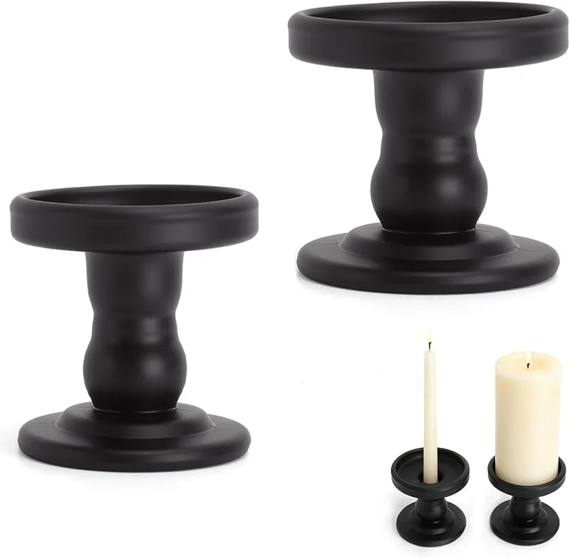 JYYWTSI Portavelas para Velas Pilar y Velas Largas, 2 Piezas Candelero Negro de Metal con Vidrio, Platillo y Soporte para Velas para Decoración de Mesa, Salón, Boda, Navidad y Fiesta — Adviento y mesa