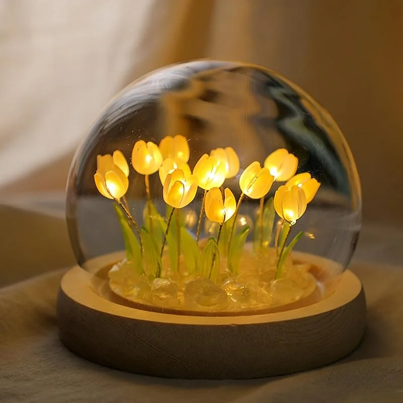 Visita la tienda de Richaa Bonita lámpara amarilla de 20 tulipanes con flores, bonita decoración de dormitorio, regalos únicos para mujeres, funciona con pilas (no incluidas) — Cena a la luz de velas
