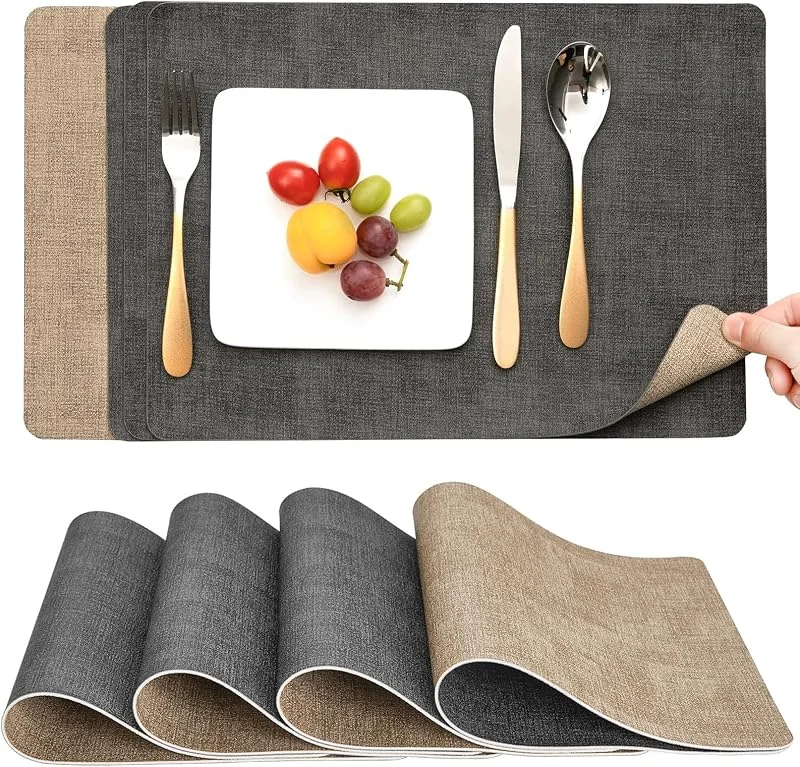 Visita la tienda de Myir JUN Myir JUN Manteles Individuales Plastico, Salvamanteles Individuales Antimanchas Lavables de Cuero, Antideslizantes Ipermeable Facil de Limpiar Mantel Individual (Juego de 4, Gris, Beige) — Hogar y cocina