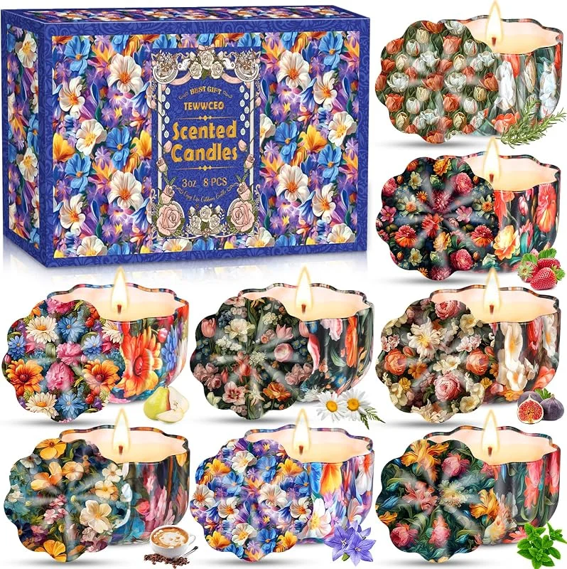 TEWWCEO Velas Perfumadas Juego de 8 piezas, Navidad Velas Aromaticas Regalos, Vela Aromática Regalo de Velas de Aromaterapia Cera de Soja Natural Vela de Viaje Adecuado, Yoga Baño Dormitorio, Navidad — Cena a la luz de velas