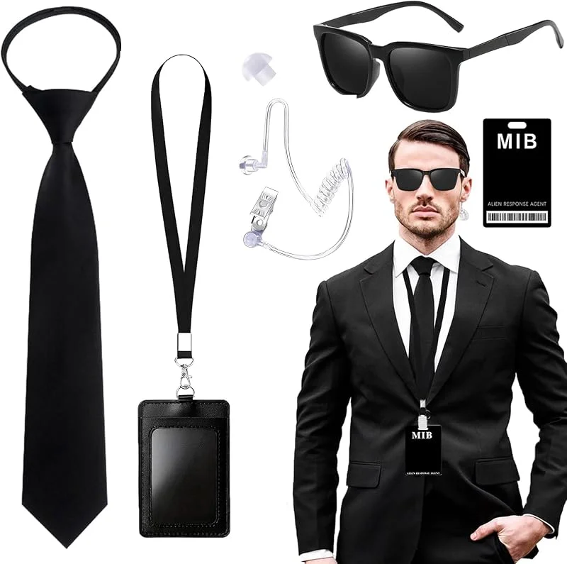 Neuytiky Kit De Traje De Guardia De Seguridad Secreto, Agente Disfraz Accesorios, Servicio Secreto Juego de Disfraces Espía Accesorios, MIB Agente Disfraz Accesorios — Ropa Navidad