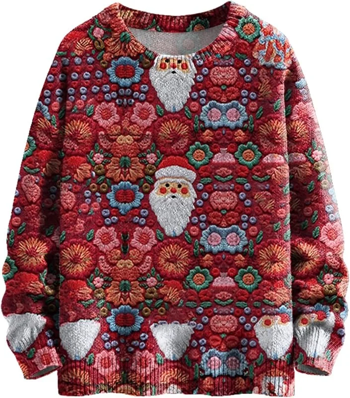 Generic HUIFUAO - Suéteres de Navidad para mujer, sudaderas de Navidad para mujer, suéter de Navidad de gran tamaño para mujer, suéter rojo de manga larga de Papá Noel, suéteres de Navidad para mujer — Ropa Navidad
