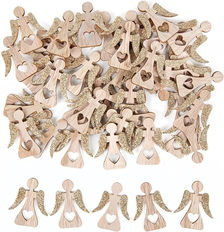 Visita la tienda de Logbuch-Verlag Logbuch-Verlag 48 pequeños ángeles Planos de Madera, Color Dorado Natural, decoración de Mesa de Navidad, Regalo pequeño, 4 cm — Adviento y mesa