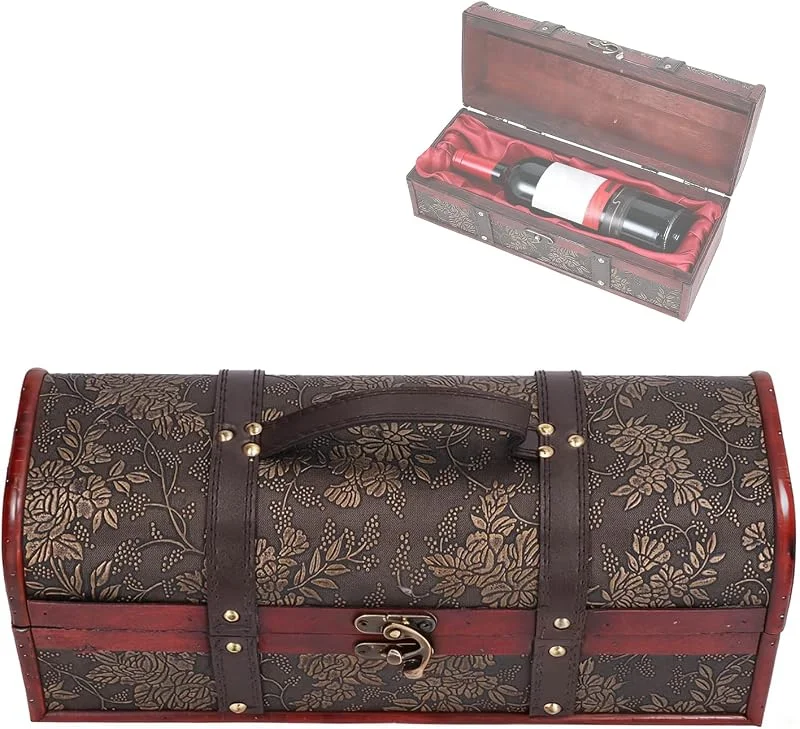 Visita la tienda de Tissting Caja de Vino de Madera con Estampado Vintage para 1 Botella con Asa — Envoltorio regalo