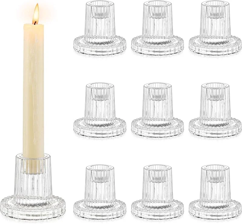 Romadedi Portavelas de cristal para velas – Juego de 10 portavelas pequeñas para velas de varilla, para bodas, decoración de mesa, Navidad, Adviento, salón, fiesta, mesa de comedor, decoración vintage — Cena a la luz de velas