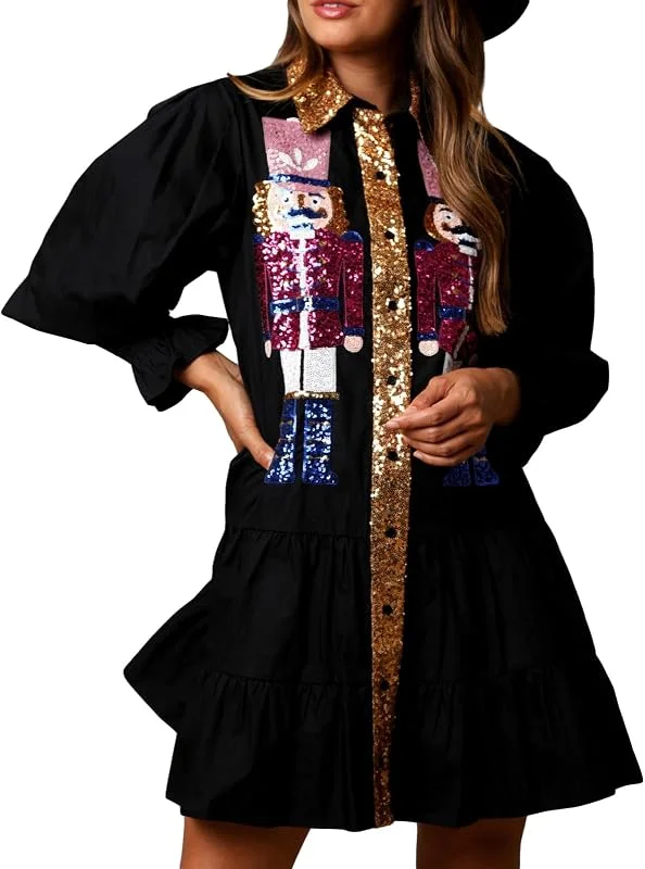 Yoisdtxc Sudadera de Navidad para mujer, holgada, con lentejuelas, cuello redondo, manga larga, sin botones, informal, para la calle — Ropa Navidad