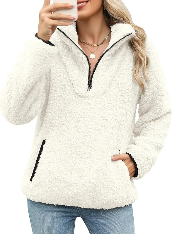 Visita la tienda de RITOSTA Sudaderas Mujer sin Capucha Chaqueta Forro Polar Suéter de Invierno Otoño Jersey con Media Cremallera y Bolsillos Casual Manga Larga Sweatshirt Caliente Sudadera Deporte — Ropa Navidad