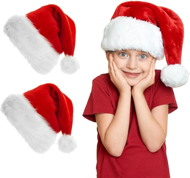 OPAHUTER Gorro de Navidad, 2 Piezas Unisex Sombreros Rojos de Navidad Gorro de Navidad de Felpa Suave Gorro de Papá Noel para Familia Navidad Año Nuevo Decoraciones Festivas para Fiestas Suministros — Ropa Navidad