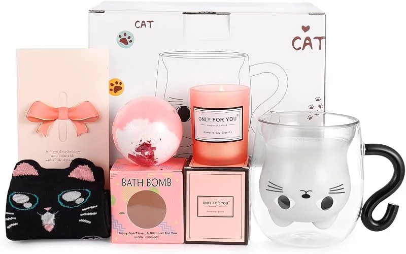 Qinhai Gato Tazas Regalo Mujer, Café de Cristal — Adviento y mesa
