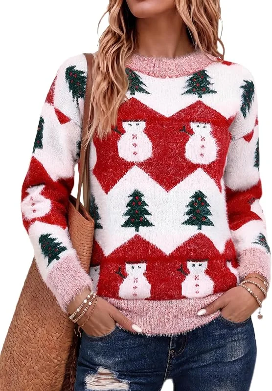 Visita la tienda de Marvmys Marvmys Jersey Navideño para Mujer Manga Larga Suéter de Navidad Invierno Ropa de Punto de Reno Monigote de Nieve Cuello Redondo — Ropa Navidad