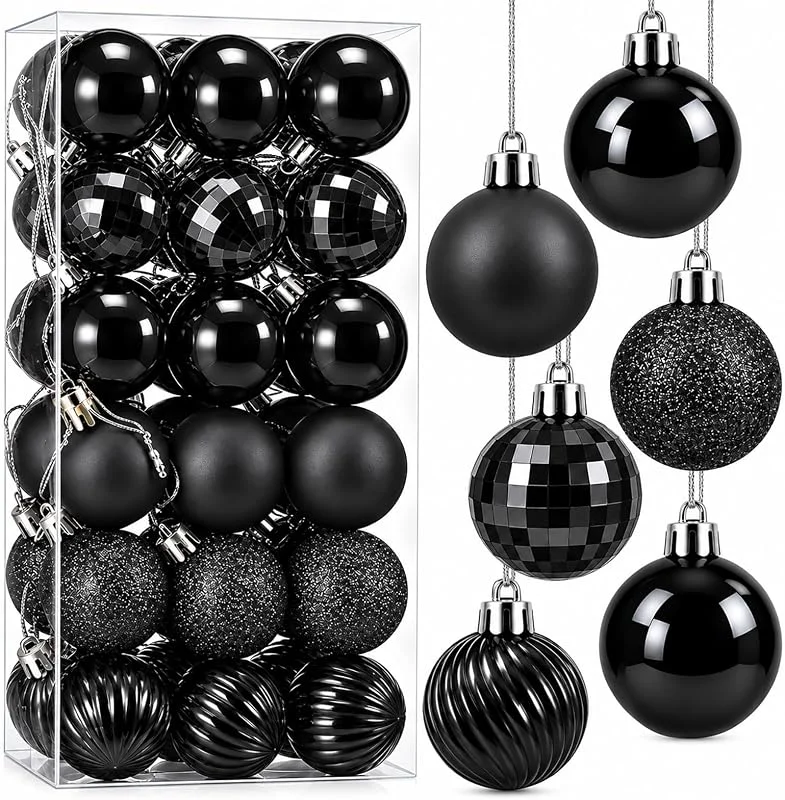 Taeku Bolas de Navidad, 36Pcs 4cm Shatterproof Decoraciones Árboles de Navidad Pared Adornos con Ganchos para Fiestas Bodas Festivales (Negro) — Decoracion Navidad