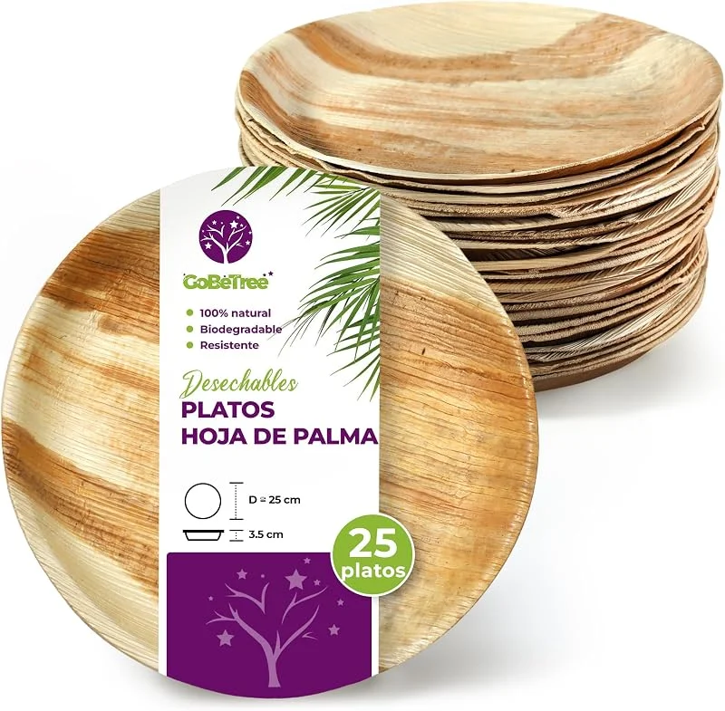 Visita la tienda de GoBeTree GoBeTree 25 Platos Desechables Hoja de Palma Elegantes, Hondos de 25 cm — Adviento y mesa