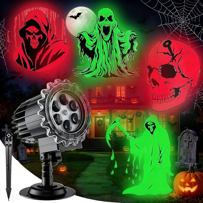 HEYIDAMAI Proyector decorativo para Halloween, proyector 3D dinámico de Halloween, lámpara de proyección LED para exteriores, ajuste de 180°, impermeable, decoración para pared, ventana, jardín, patio, fiesta — Luces Navidad