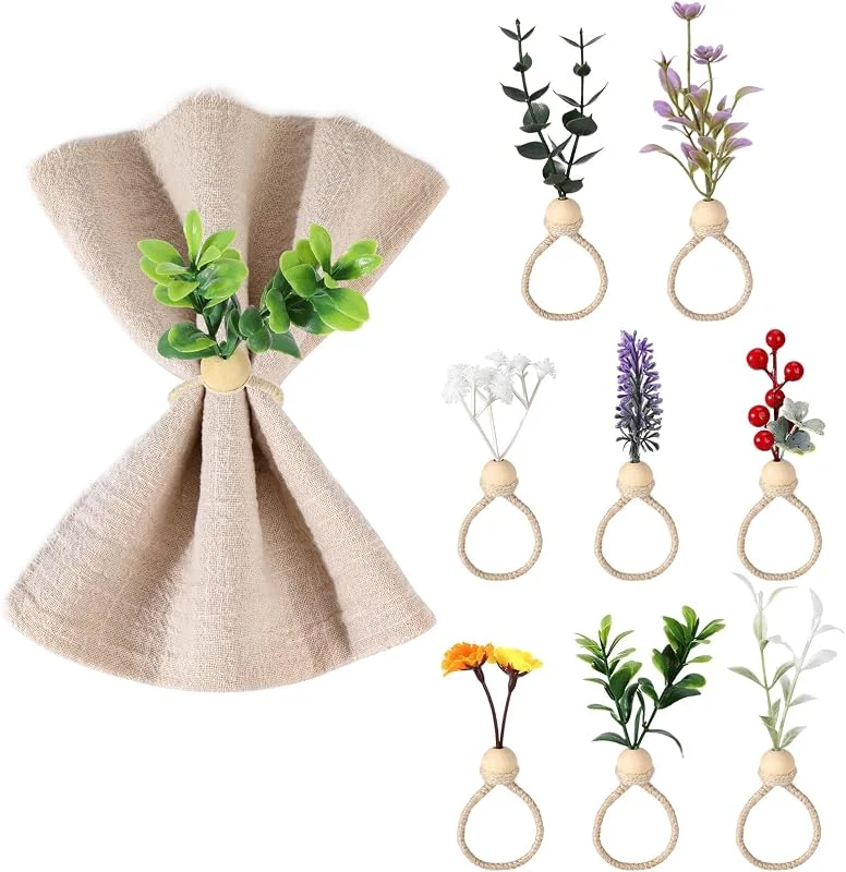 MWOOT 8 Piezas Servilleteros de Hojas Flores Artificiales, Anillos Servilletas Boho Plantas Falsas, Servilleteros de Eucalipto Lavanda Baya para Bodas Navidad Pascua Decoración de Mesas — Adviento y mesa