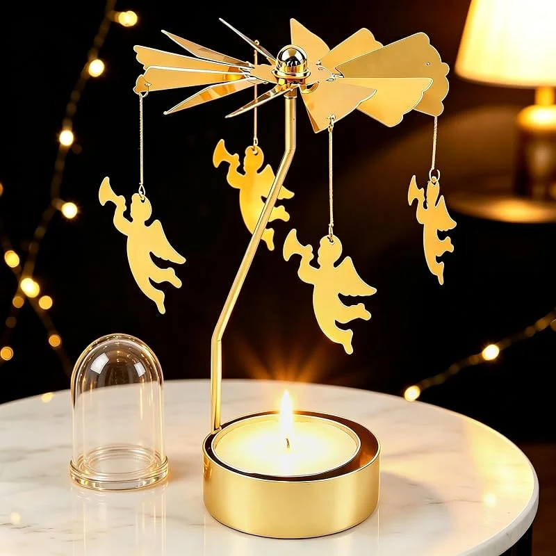 TENGWA Giratorio Portavelas Navidad Ángel Candelabro Portavelas Giratorio — Cena a la luz de velas