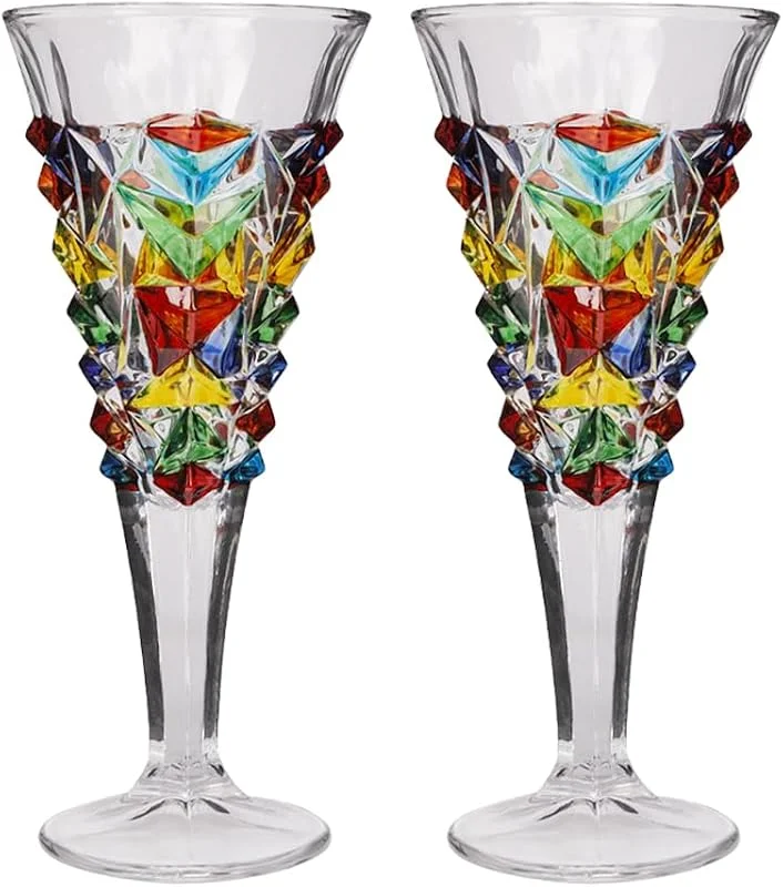 Puremagics Juego de 2 copas de champán de cristal pintadas a mano, regalo único para el día de la madre, cumpleaños, boda, ideal para degustación de vino, uso diario, (200 ml) — Vino y mesa festiva