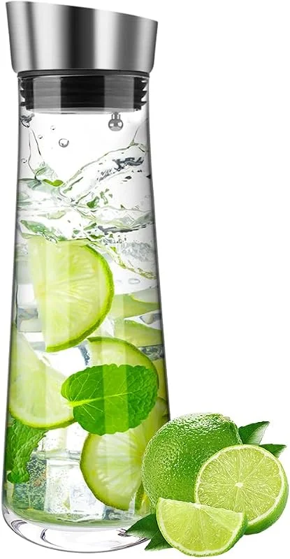 Atliberswo Jarra agua cristal de vidrio con tapa de silicona, 1 litro, adecuada para bebidas caseras como té helado, leche, café, vino, jugo, etc. — Vino y mesa festiva