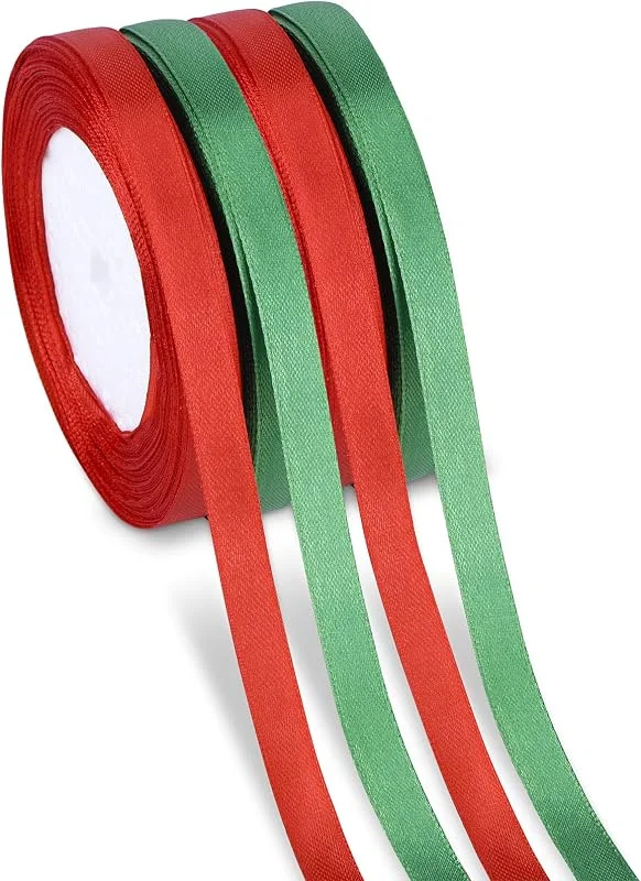 Visita la tienda de Kiiwah 100m 4 Rollo Cintas de Satén para Decoraciones de Navidad, Envoltura de Regalos, Árbol (Rojo, Verde) — Envoltorio regalo