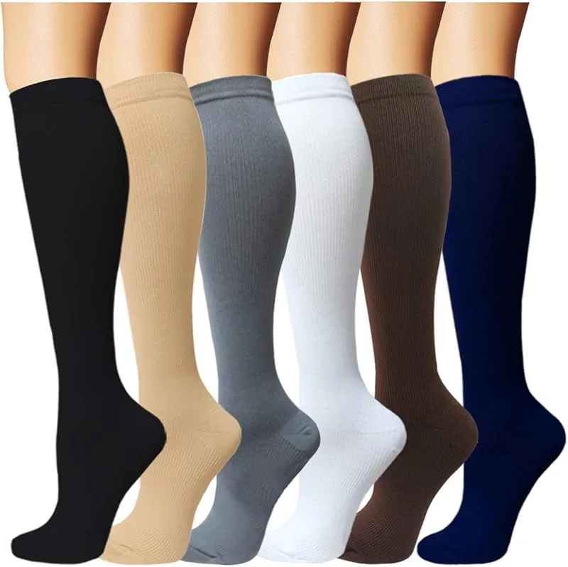 feifanshop 6 Pares Rodilla Alta Calcetines de Compresión - para Hombres y Mujeres (15-20mmHg) Diseño Cómodo Ideales para El Uso Diario, Correr, Embarazo, Vuelos y Viajes de — Ropa Navidad