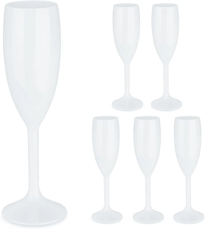 Visita la tienda de Relaxdays Relaxdays Copas Cava Plástico, Set de 6, Irrompibles y Libres de BPA, 160 ml, Reutilizables, Vasos Champán, Blanco — Vino y mesa festiva