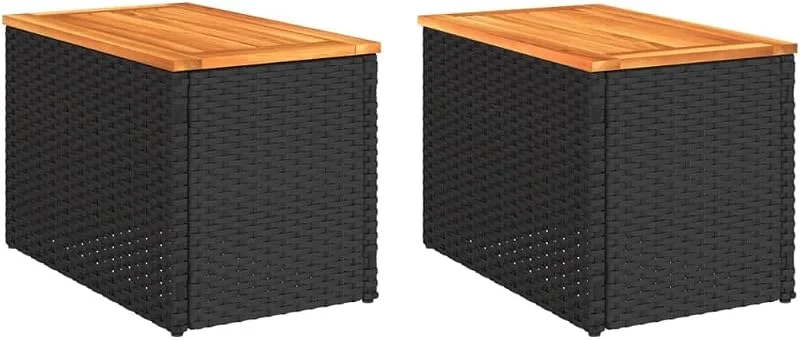 Visita la tienda de vidaXL vidaXL Mesas auxiliares de jardín 2 uds ratán Madera Negro 55x34x37cm — Adviento y mesa