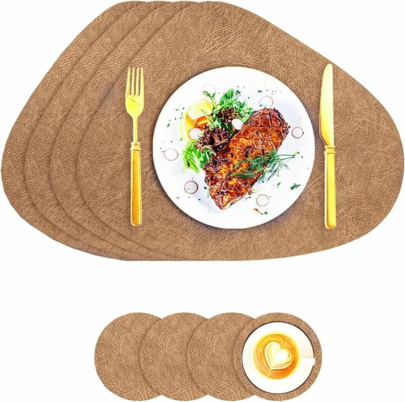 Visita la tienda de VEIZIBEE Juego de 4 Manteles Individuales & Forma Gota + Posavasos placemat Caqui — Hogar y cocina