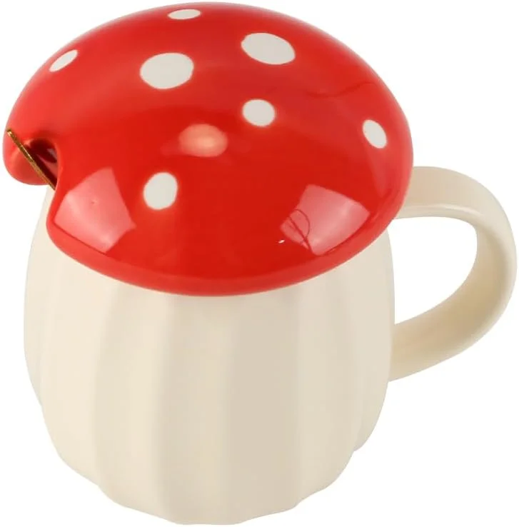 Nicear - Taza de cerámica con tapa de hongo, ideal para café y té, ideal para San Valentín, Navidad o cumpleaños, diseño de hongos — Adviento y mesa