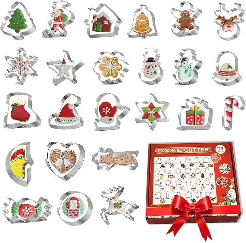 Eymobad Juego de 24 moldes grandes para galletas de Navidad, de acero inoxidable, para chocolate de Navidad, galletas, decoración de tartas — Hogar y cocina