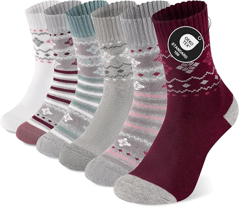 Visita la tienda de Niorasen Niorasen 6 Pares Calcetines Térmicos Mujer Invierno, Gruesos Cálidos y Suaves Calcetines de Algodón Diseños Divertidos y Coloridos Regalo con Interior Afelpado — Decoracion Navidad