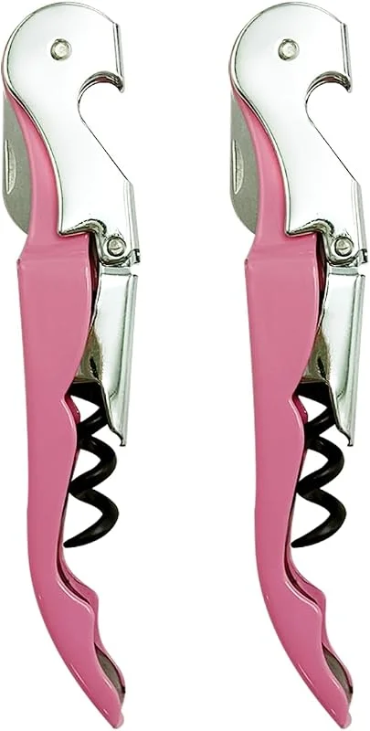 HoxzoDa 2 sacacorchos profesional de acero al carbono, abridor de botellas doble palanca con abrebotellas y cortador de cápsulas, multifunción para vino, cerveza y champán, regalo para barman, rosa — Vino y mesa festiva