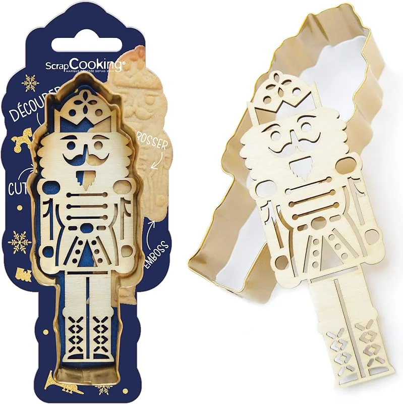 Visita la tienda de ScrapCooking ScrapCooking - Kit de cortadora y embosador de madera de cascanueces - Cortador de galletas navideñas de cumpleaños de acero inoxidable para galletas en relieve - Molde de accesorios pastelería - 2097 — Hogar y cocina