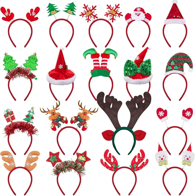 BQTQ 18 Piezas Diadema de Navidad Diadema Navideñas Diadema Bandas de Pelo Navidad para Fiestas Navideñas Niños Adultos — Ropa Navidad