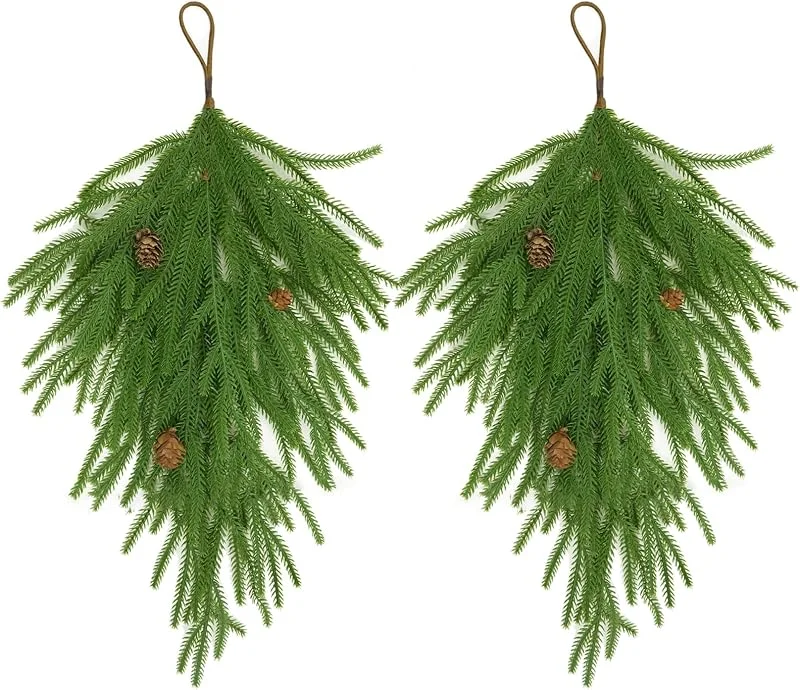 YANJINGHE 2 Piezas Artificial Christmas Teardrop Swag, 68 cm, Guirnalda de Pino Realista, Guirnalda de Pino, Corona de Lágrima para Navidad, Decoración para Puertas, Ventanas, Chimeneas y Escaleras (B) — Decoracion Navidad
