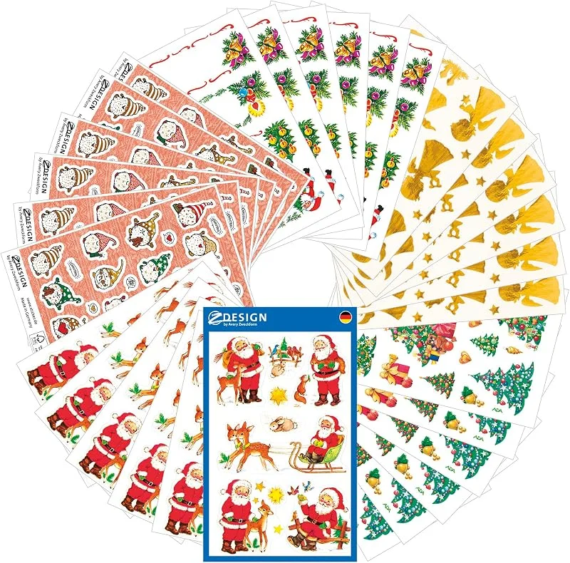 AVERY Zweckform Juego de 318 pegatinas navideñas (fabricadas en Alemania, clásicas, mensaje de Navidad, autoadhesivas, purpurina, dorado, decoración navideña, regalos, tarjetas, saludos navideños) — Envoltorio regalo