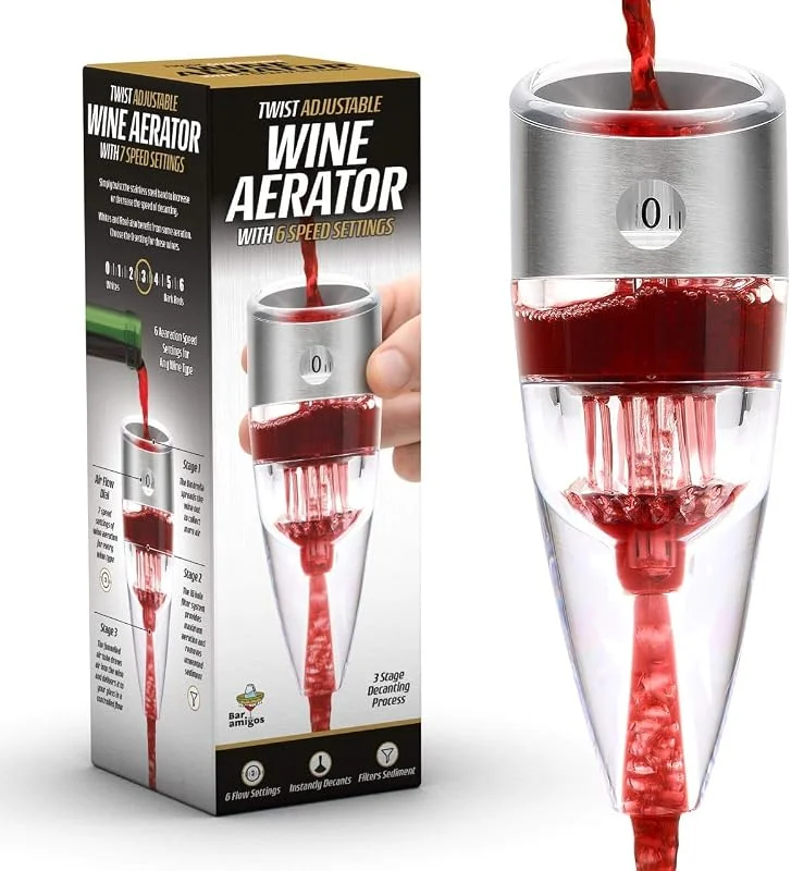 CKB Ltd TWIST El Aireador De Vino - Diseño Acción Triple Con 6 Ajustes de velocidad, Regalo perfecto, Accesorios Esenciales comedor para Vino Tinto Blanco Beber - GARANTÍA DE POR VIDA — Vino y mesa festiva
