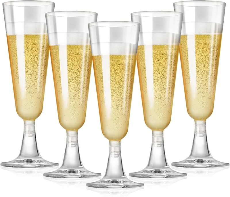 MEETOZ 50 copas de champán de polipropileno de alta calidad, 150 ml, reutilizables, copas de prosecco, flautas de polipropileno para cóctel, postre, copas de tostado para fiestas, bodas, cumpleaños — Vino y mesa festiva