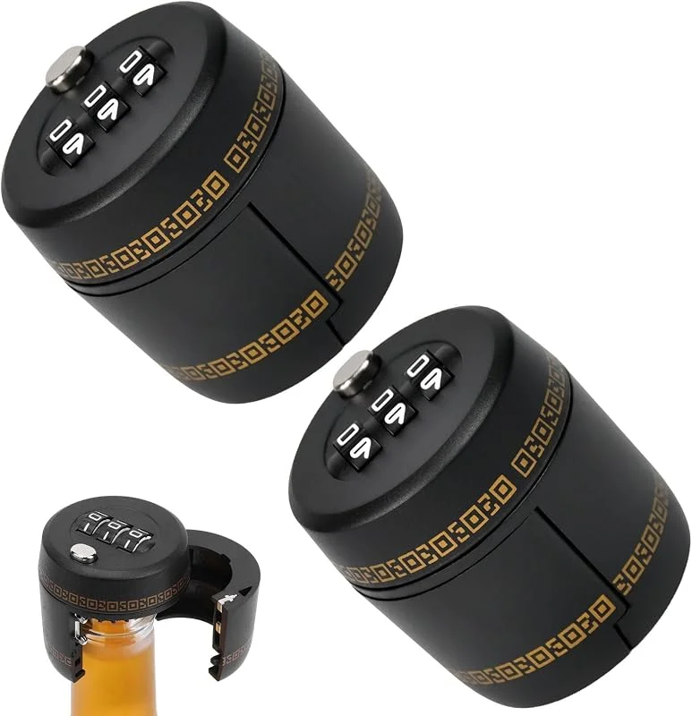 ZXBBTZ 2 PCS Tapones de Botella con Candado de Combinación, Tapones para Botella de Vino, Reutilizable Cierre de Seguridad y Bloqueo con Código Ajustable, Antirrobo para Vino, Cerveza y Licores — Vino y mesa festiva