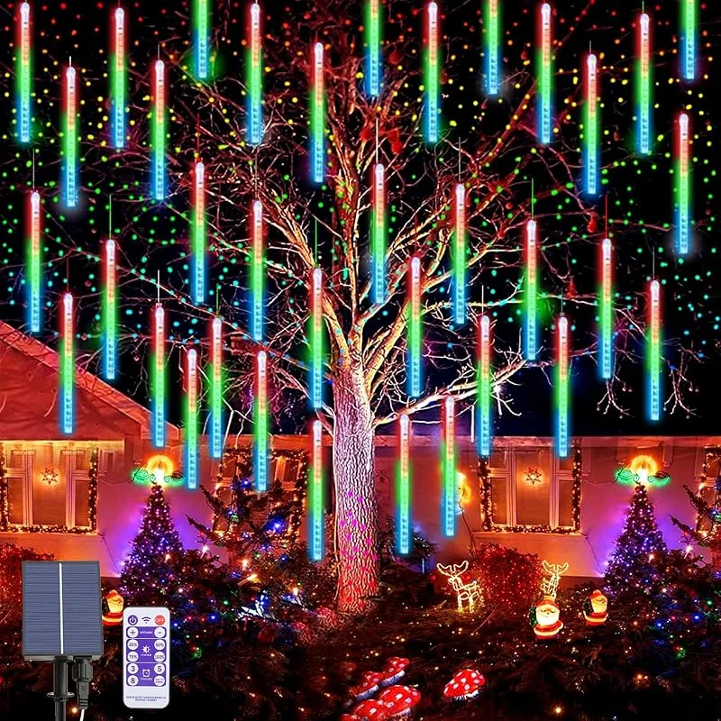 OPAHUTER Solares Meteoros Lluvia Luces, 240 LEDs Lluvia de Meteoritos Cadena, 30 cm 10 Tubos Impermeables Nieve Caída Luces de Cuerda Luces Navidad Exterior para fiestas de Navidad Boda