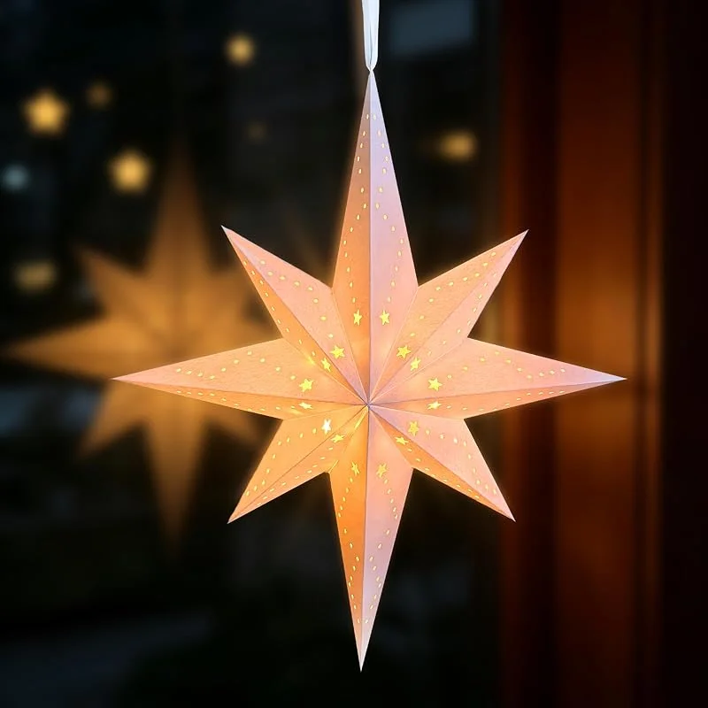 Beafaeur 60cm Estrellas de Papel Navida, LED Luminosas Estrellas Navidad con Luz — Decoracion Navidad