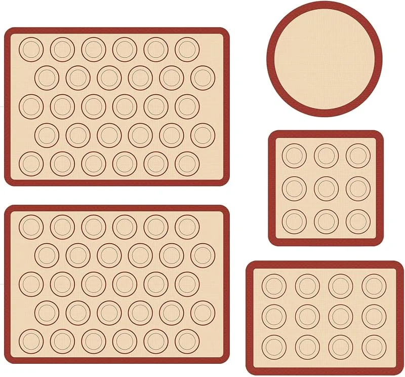 CHARMNAIL Juego de 5 Tapetes de Silicona para Horno, Alfombrillas Antiadherentes para Macarons Reutilizables, Protectores de Bandajas (42x29.5cm) Resistente al Calor 260°C, para Repostería — Hogar y cocina