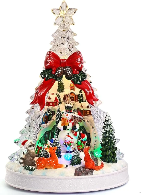 Priddop Escena de pueblo de Navidad, decoraciones navideñas para el hogar, regalos iluminados, música, USB, batería, figuras coleccionables de edificios (árbol de Navidad) — Decoracion Navidad