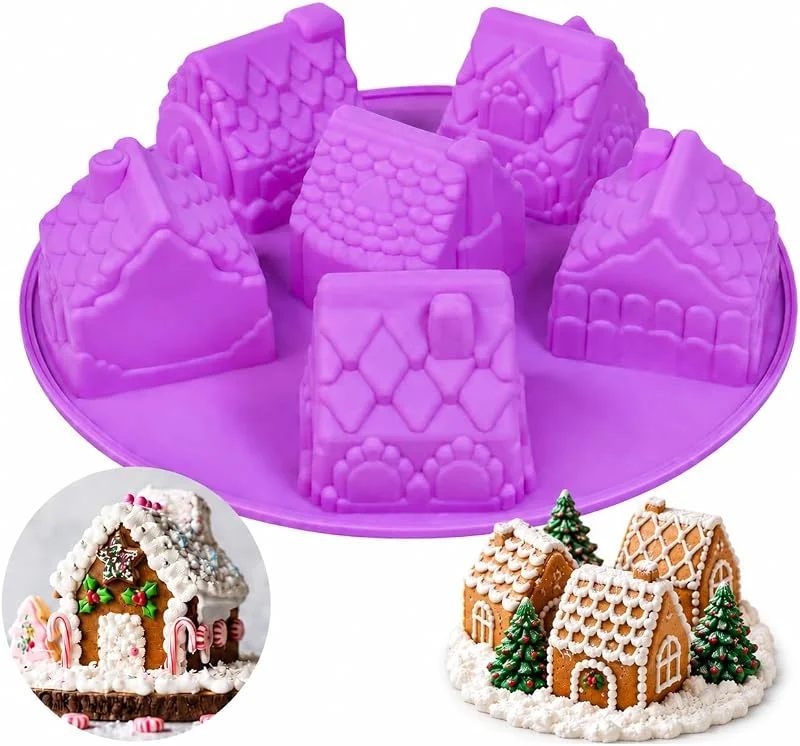 Holzsammlung 6 Cavidades Molde de Pastel de Casa de Pan de Jengibre Silicona, Molde Especial de Vacaciones，Molde de Jabón, Gelatina, Pastel, Pan, Alimentos Preparados, Chocolate，Galleta — Hogar y cocina