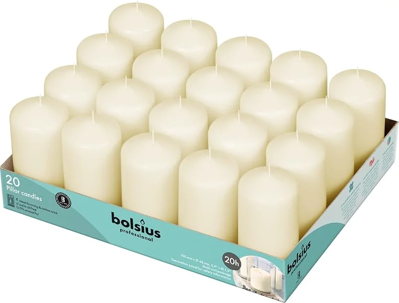 Visita la tienda de Bolsius Bolsius Velas básicas para decoración, cera, marfil, tamaño de cera individual: altura 9, 8 cm, Ø 4, 8 cm, 20 piezas — Cena a la luz de velas