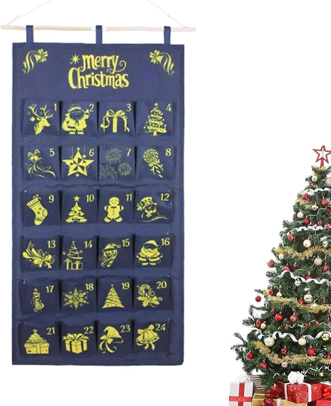 AstarFavor Calendario de Adviento para Rellenar, Calendario Navideño para Rellenar de Tela Reutilizable con 24 Bolsitas de Tela, Calendario de Adviento para Colgar Decoración Navideña regalos de fiesta — Adviento y mesa