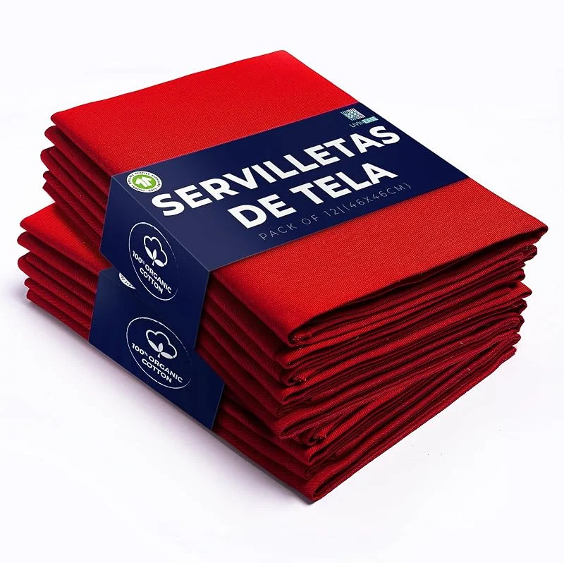 Visita la tienda de LivinEase LivinEase Servilletas de Tela de Algodón - 2 Servilletas de Mesa Rojas - Servilletas de Tela Grandes Reutilizables 100% Algodón 46 x 46 cm para Mesa de Navidad (Rojo) — Hogar y cocina