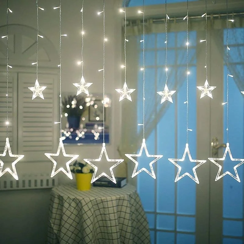 Visita la tienda de iShabao iShabao 2.4m Luces de Cortina de Estrella de Navidad, 138 LED Guirnalda de Luz de Decoración de Ventanas, 8 Modos de Iluminación, Navidad, Boda, Cumpleaños, Hogar, Patio, Blanco — Decoracion Navidad