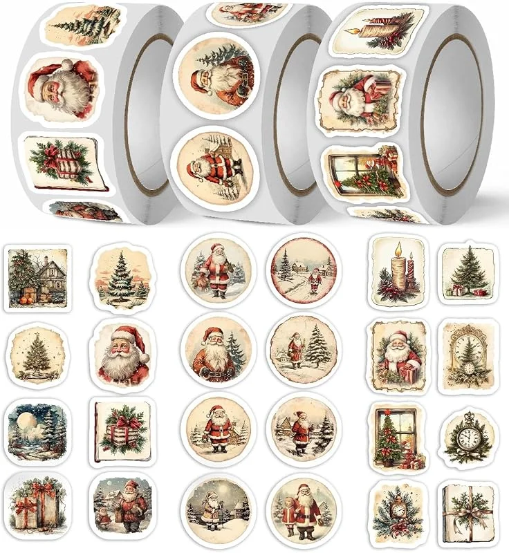 Drasohuija 750 pegatinas de Navidad, papel de estraza de regalo, etiquetas de Navidad, autoadhesivas, etiquetas de regalo, rollo decorativo para tarjetas de Navidad, bolsas de regalo — Envoltorio regalo